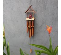 Serenityy Bamboo Windchime Natural Finish Brown Buddha 6 Tubes - 6-Tube Bamboo Chime