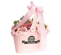 Serenityy Basket Soap Flower Bouquet - Pink, 9 Scented Bath Roses And 2 Bath Carnations, Gift-Ready.