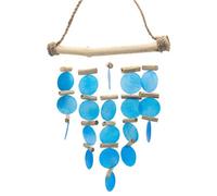Serenityy Blue Driftwood Capiz Wind Chime, Handmade Bali Coastal Decor, Ready To Hang