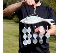 Serenityy Bluewash Hand-Carved Fish Driftwood Wind Chime With Natural Copis Drop, 132G