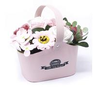 Serenityy Bouquet Petite Basket - Peaceful Pink Handcrafted Soap Flower Roses, Gift-Ready In A Petite Basket - 200G