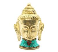 Serenityy Brass Buddha Figurine Large Head 11.5 Cm Gold And Turquoise