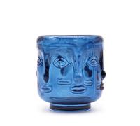 Serenityy Buddha Faces Candle Jar - Royal Blue - Glass Decorative Candle Holder For Shelves Tables And Mantels
