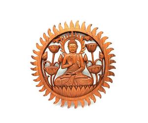 Serenityy Buddha & Lotus Wooden Wall Panel 40Cm - Brushed Brown Decorative Art