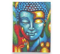 Serenityy Buddha Painting Poster - Blue And Gold Flower, Gloss Finish, 75 X 55 Cm, Portrait.