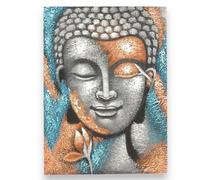 Serenityy Buddha Painting - Silver And Rose Gold Flower, Textured Gloss Finish, 75 X 55 Cm