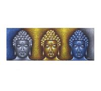 Serenityy Buddha Painting Three Heads With Gold Detail - Handmade Balinese Canvas Art 45X120Cm