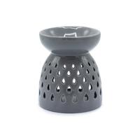 Serenityy Classic Ceramic Oil Burner - Teardrops Cutout Design - Grey Gloss Finish - Compact Home Fragrance Diffuser