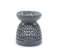 Serenityy Classic Oil Burner - Moroccan Cutout Ceramic Oil Warmer - Gloss Grey - Decorative Fragrance Diffuser