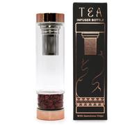Serenityy Crystal Glass Tea Infuser Bottle 500 Ml - Borosilicate Glass With Rose Gold Caps And Red Jasper