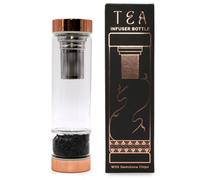 Serenityy Crystal Glass Tea Infuser Bottle 500 Ml - Rose Gold Cap With Onyx Gemstone, Borosilicate Glass