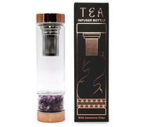 Serenityy Crystal Glass Tea Infuser Bottle - Rose Gold Caps With Amethyst, Borosilicate Glass, 500 Ml