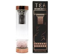 Serenityy Crystal Glass Tea Infuser Bottle - Rose Gold Finish With Rose Quartz Gemstone - 500 Ml.