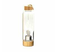 Serenityy Crystal-Infused Glass Water Bottle 500 Ml - Cleansing Clear Quartz Insert - Angel Design