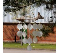 Serenityy Driftwood Wind Chime With String Fish And Natural Copis Drop, 112 G, White Coastal Décor