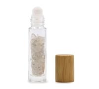 Serenityy Gemstone Essential Oil Roller Bottle With Rock Quartz Roller Ball And Wooden Cap - Reusable 10Ml Sample Bottle For Oils And Blends