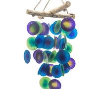 Serenityy Green & Purple Driftwood Cross Chime - Handmade Bali Capiz Shell Wind Chime, Ready To Hang