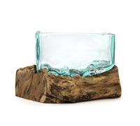 Serenityy Hand-Blown Molten Glass Bowl on Wood Stand - Medium in Blue Serenityy Blue Medium