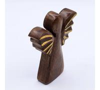 Serenityy Hand-Carved Mango Wood Angel with Gold Wings, Medium 16cm in Brown Serenityy Brown Medium