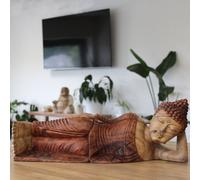Serenityy Hand-Carved Suar Wood Sleeping Buddha Statue, 50Cm.