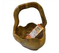 Serenityy Hand-Carved Teak Root Bowl With Back Handle, Approx. 25 Cm Diameter, Natural Gloss Finish