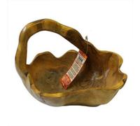 Serenityy Hand-Carved Teak Root Large Back-Handle Bowl, Approx. 30Cm, Matt Brown.