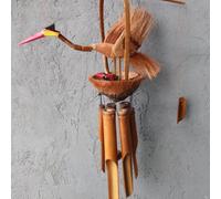 Serenityy Handcrafted Bamboo Windchime Natural Finish Mother & Chicks, Bamboo Coconut Indoor Outdoor