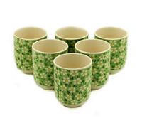 Serenityy Herbal Tea Cups - Green Daisy Design - Set Of 6 - Durable, Easy Care