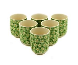 Serenityy Herbal Tea Cups - Green Daisy Design - Set Of 6 - Durable, Easy Care