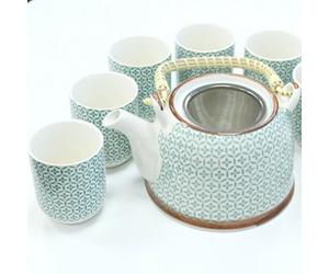 Serenityy Herbal Teapot Set - Green Mosaic 7-Piece Ceramic Set, Includes Infuser.