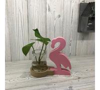 Serenityy Hydroponic Home Décor Pink Flamingo Pot - Recycled Glass, Metal And Wood Tabletop Vase For Small Plants And Flowers