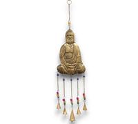 Serenityy Indian Buddha Wind Chime - Large 5 Brass Bell Chime With Colourful Beads.