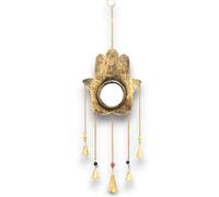 Serenityy Indian Chimes Hamsa - Large Mirror Wind Chime With 5 Brass Bells, Gloss Gold.