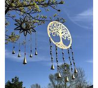 Serenityy Indian Chimes - Large 25 Cm Tree Of Life Brass Bell Chimes With Colourful Beads, Gold Finish.