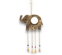 Serenityy Indian Elephant Wind Chime With Large Mirror And 4 Brass Bells, Gold, 610G.