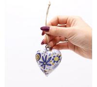 Serenityy Large Blue Floral Decorative Wood Heart Plaque, Gloss Finish