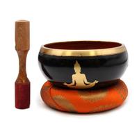 Serenityy Large Buddha Singing Bowl Set Black/orange 14 Cm With Accessories, 0.9 Kg