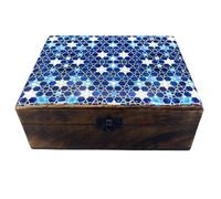 Serenityy Large Ceramic-Glazed Wooden Keepsake Box 20 X 15 X 7.5 Cm - Blue Stars