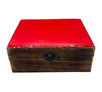 Serenityy Large Ceramic-Glazed Wooden Keepsake Box 20X15X7.5 Cm Red