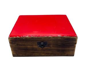 Serenityy Large Ceramic-Glazed Wooden Keepsake Box 20X15X7.5 Cm Red