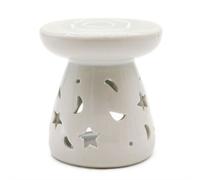 Serenityy Large Classic White Ceramic Oil Burner Moon & Star - Gloss Finish, Tealight Well, Decorative Cut-Outs