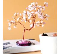 Serenityy Large Gemstone Wishing Tree - 100 Rose Quartz Stones On Handpicked Pink Agate Base, 100G