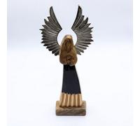 Serenityy Large Hand-Carved Mango Wood Guardian Angel Figurine With Silver-Toned Metal Wings And Black Enamel Finish, 40Cm