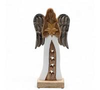 Serenityy Large Mango Wood Star Angel With Antique-Style Metal Wings And White Enamel Detail, 14 X 5 X 30 Cm