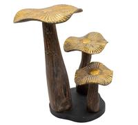 Serenityy Large wooden mushroom sculpture 32cm - natural finish with golden caps | Size: 30 cm Serenityy Natural 30 cm