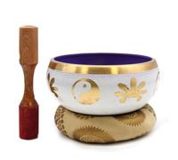 Serenityy Large Yin & Yang Tibetan Singing Bowl Set 14 Cm White And Purple - Includes Cushion And Striker