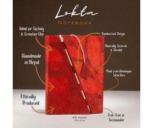 Serenityy Lokta Bold Floral Bamboo Lock Notebook - Medium 15 X 12 Cm - 45 Leaves (90 Pages) - Ruby