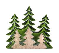 Serenityy Lost In The Forest - Three Trees 3D Wooden Decoration - Mango Wood, Green Enamel - 20X23Cm