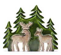 Serenityy Lost In The Forest - Two Deer In The Forest 3D Hand-Carved Mango Wood Decoration 18Cm X 23Cm