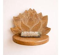 Serenityy Lotus Wall Shelf Whitewash - Handcrafted Mango Wood, Carved Lotus Design, 1-Shelf Circular Rustic Wall-Mounted Display